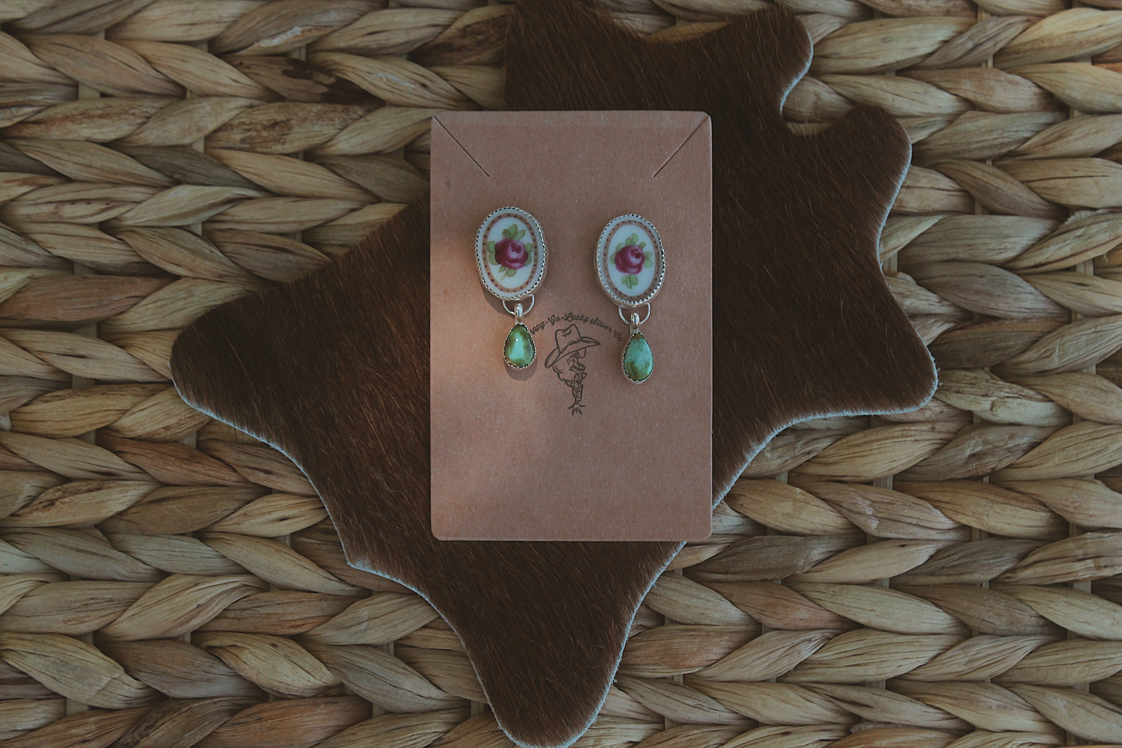 Ceramic Flower + Sonoran Gold Dangle Earrings