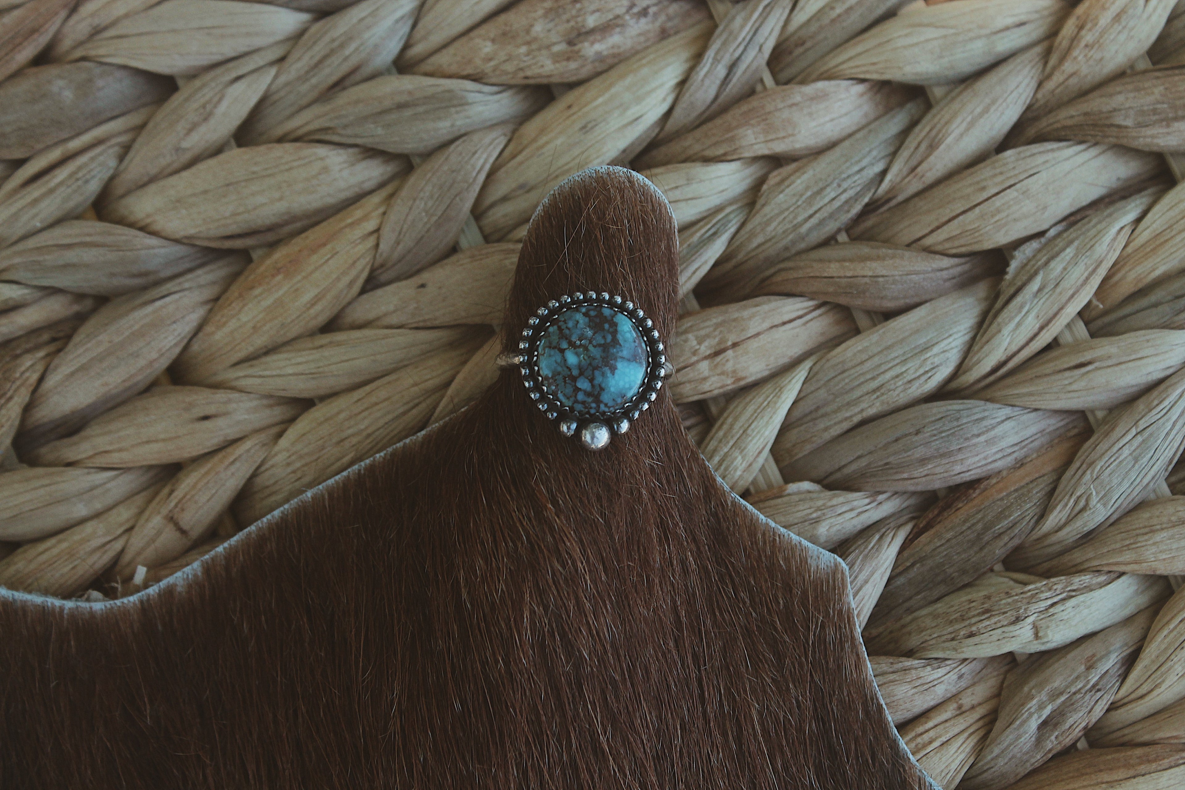 Turquoise Ring With Beaded Detail